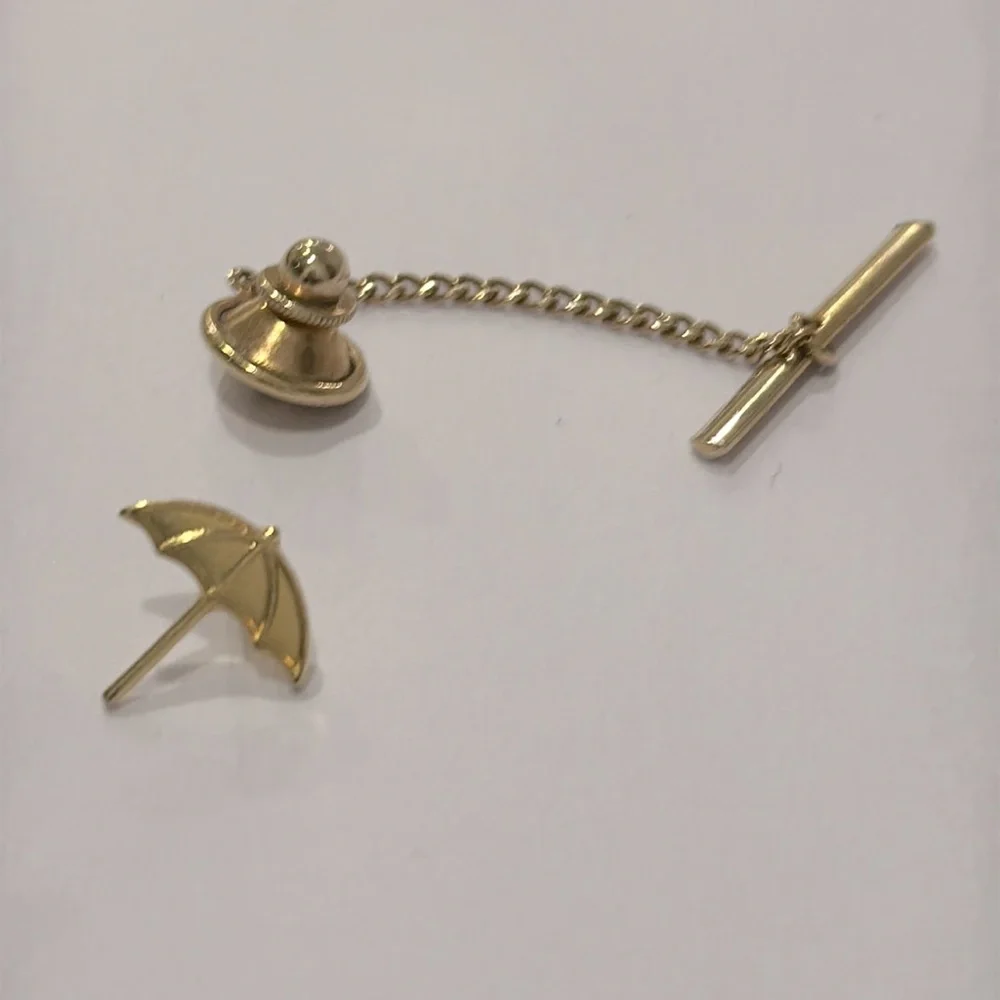 Vintage Umbrella TieTack Lapel Pin Gold-toned